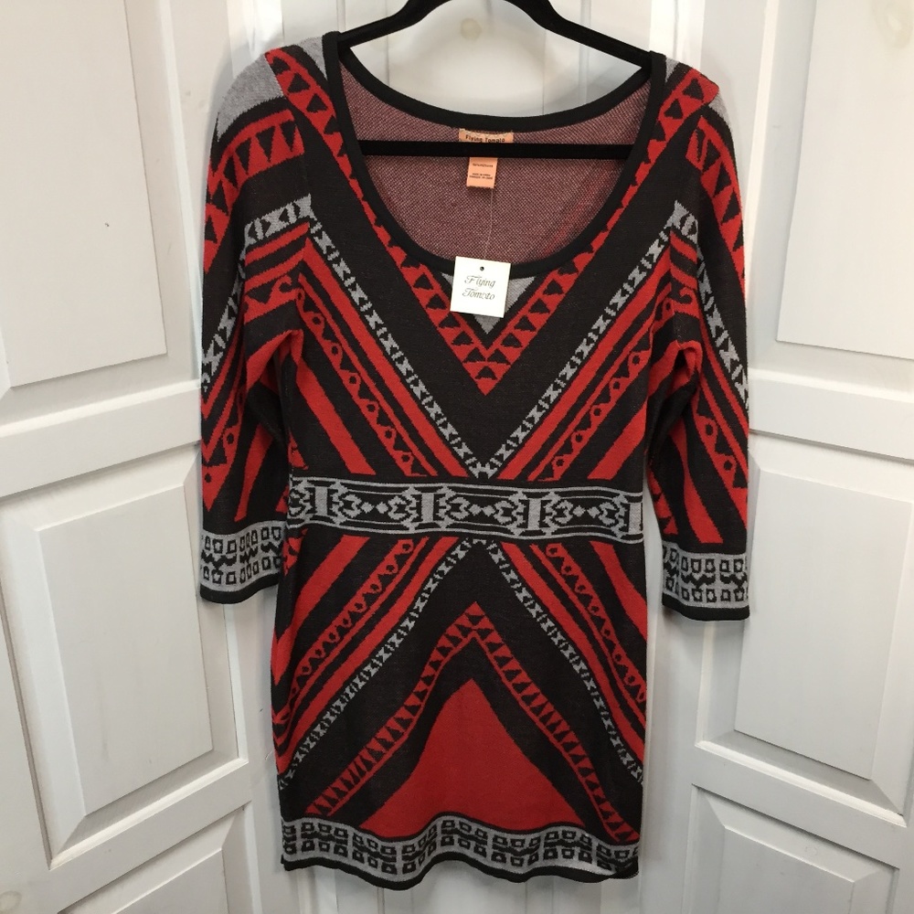 Flying Tomato Red, Black, & Gray Tribal Knit Dress